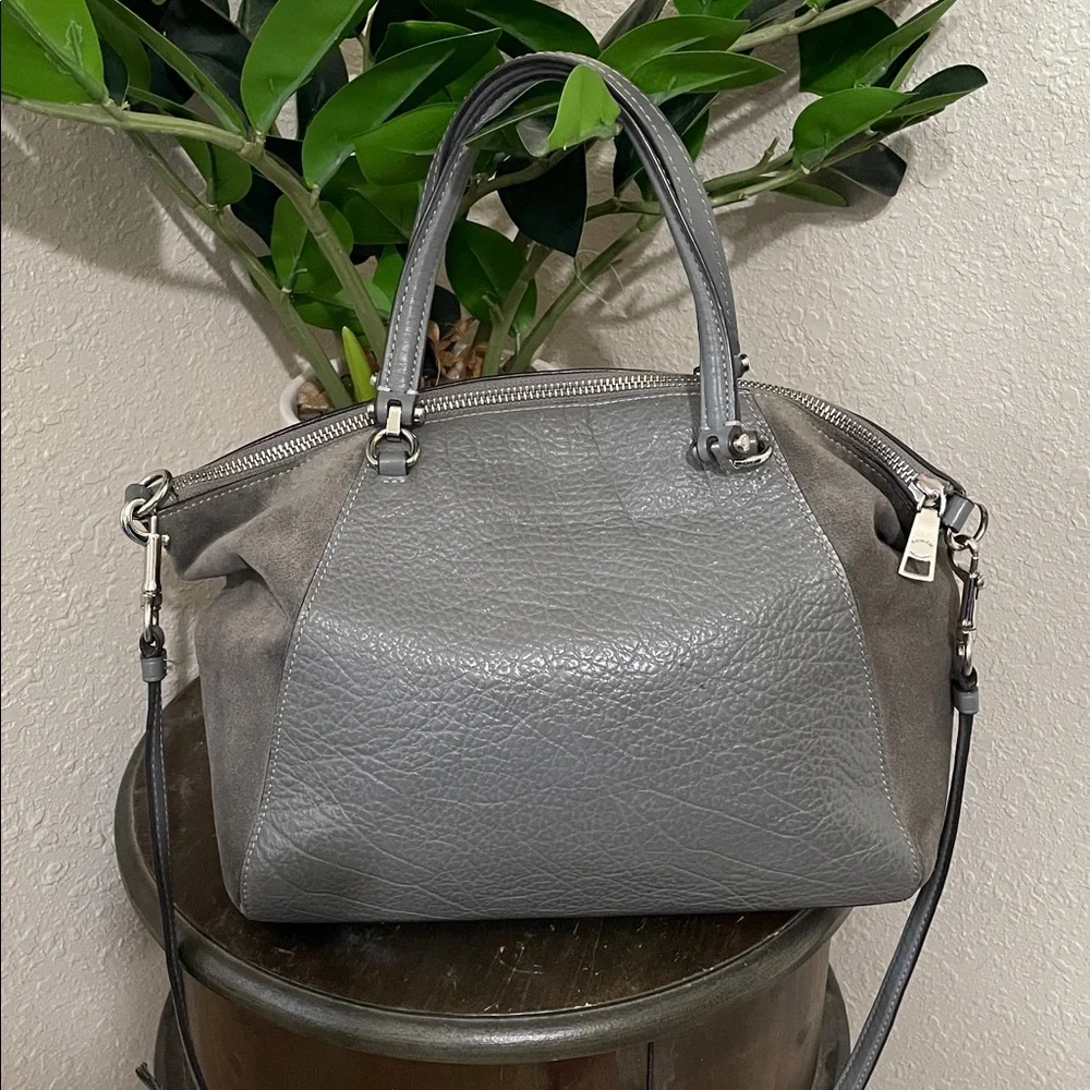 Coach Gray Leather and Suede Satchel - Picture 4 of 10